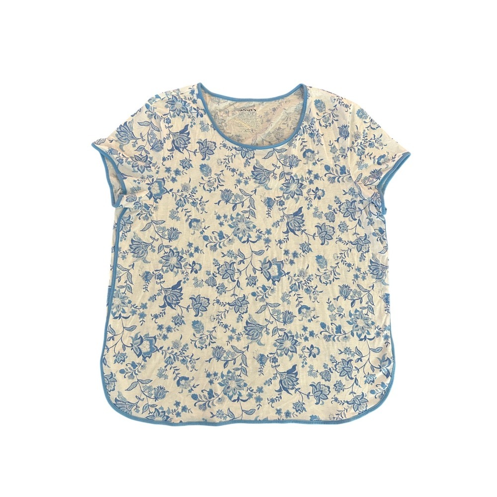 2ct Joyspun Womens Blue Floral Striped Sleep Shirt Pajama Top Large 12-14 1433